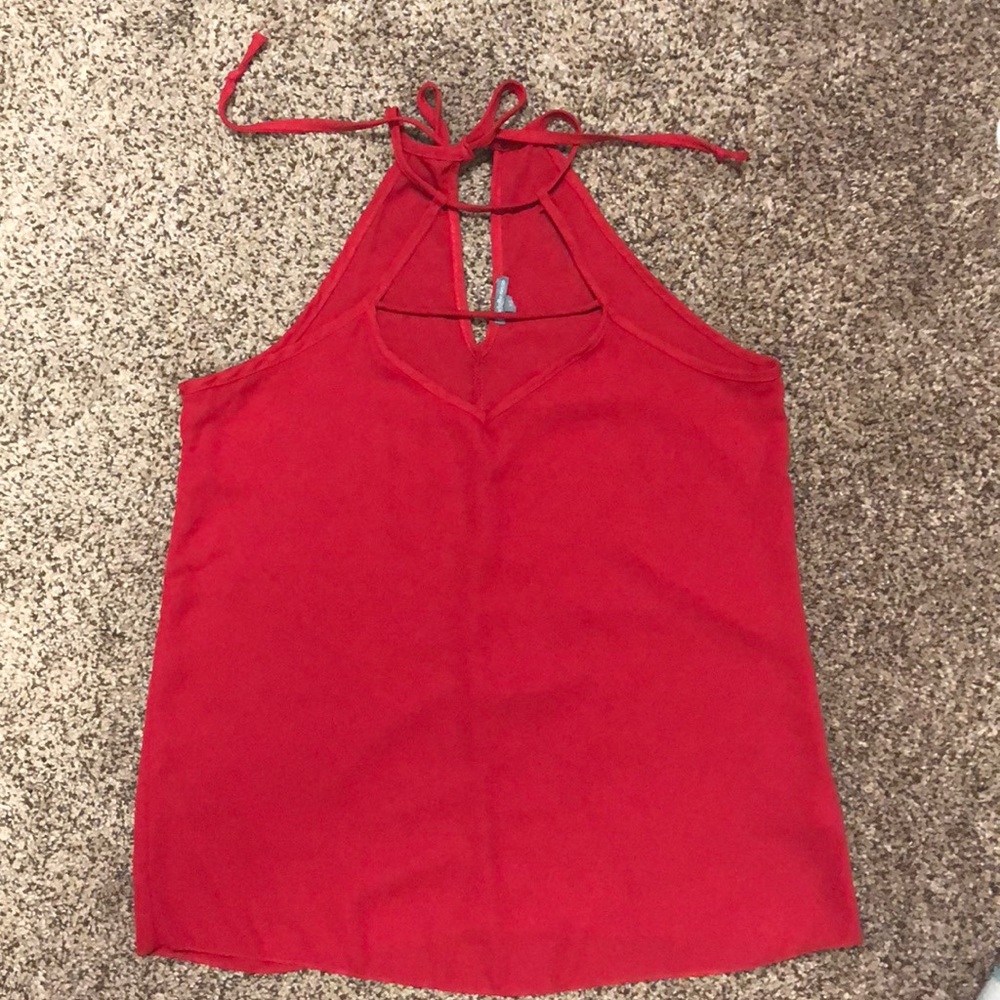 Red lace up front Charlotte Russe top.